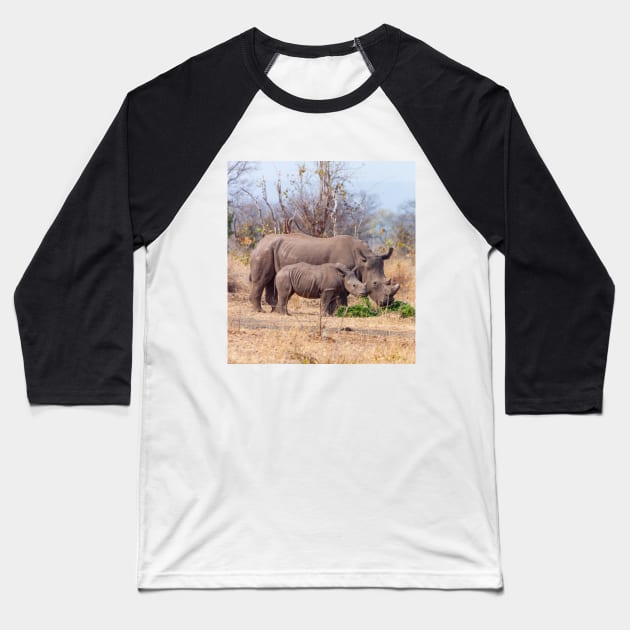 Rhino Mom and Baby Baseball T-Shirt by SafariByMarisa